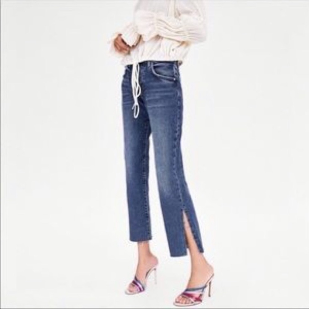Zara Straight Leg High-Rise Slit Leg Jeans